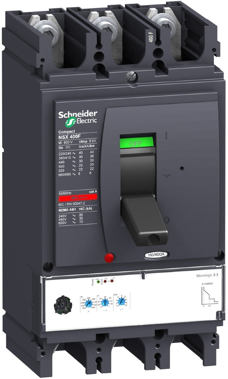 Выключатель автоматический NSX400H MICROLOGIC 2.3 400A 3P3D электронный расцепитель (LV432695)
