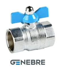 Кран шаровой полнопроходной GENEBRE 3035 05 DN020 PN25, корпус - латунь, шар - латунь, уплотнение шара - PTFE, ВР/ВР, рукоятка-бабочка (синяя), BSPP